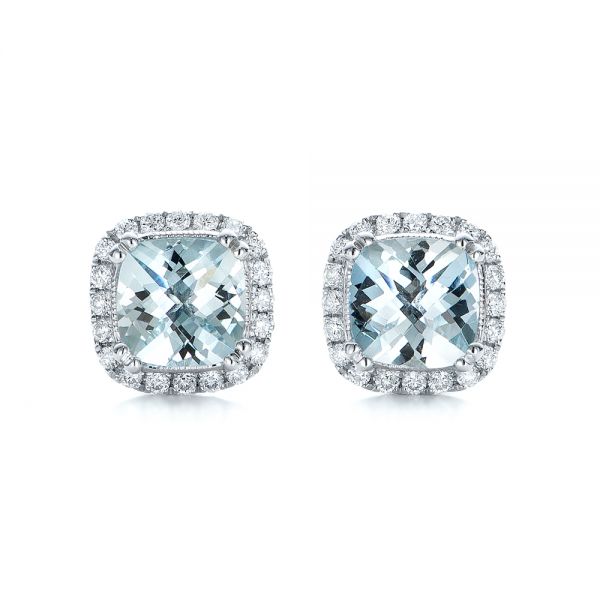 Aquamarine and Diamond Halo Earrings - Image