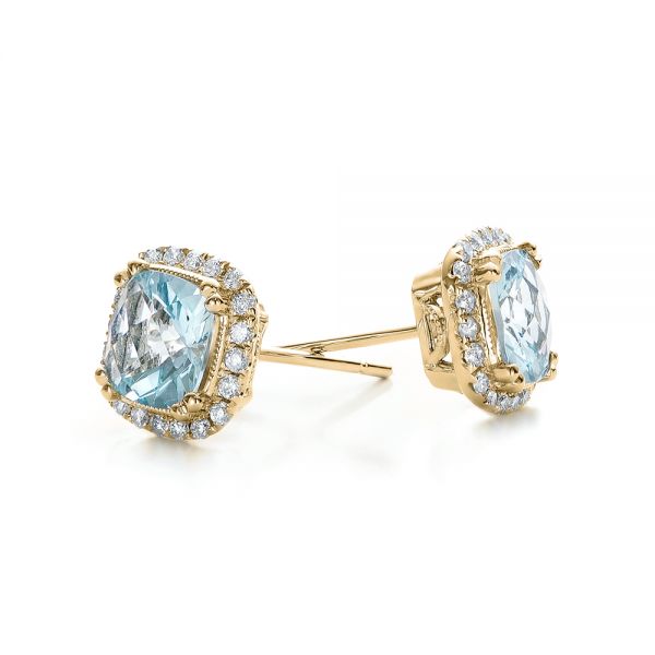 14k Yellow Gold 14k Yellow Gold Aquamarine And Diamond Halo Earrings - Front View -  101015