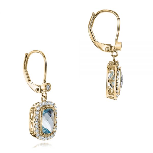 14k Yellow Gold 14k Yellow Gold Aquamarine And Diamond Halo Earrings - Front View -  101937