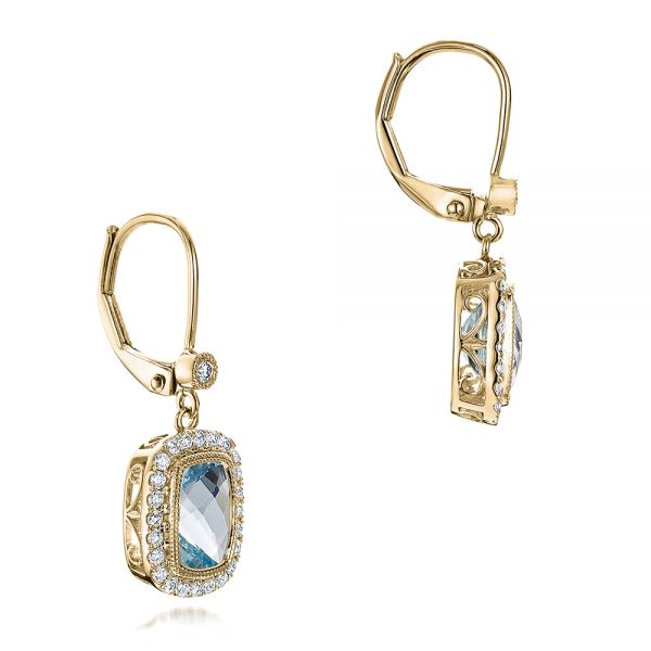 14k Yellow Gold 14k Yellow Gold Aquamarine And Diamond Halo Earrings - Front View - 101937