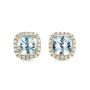 18k Yellow Gold 18k Yellow Gold Aquamarine And Diamond Halo Earrings - Three-Quarter View -  101015 - Thumbnail