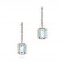 18k Rose Gold 18k Rose Gold Aquamarine And Diamond Stud Huggies - Three-Quarter View -  106447 - Thumbnail