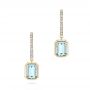 14k Yellow Gold 14k Yellow Gold Aquamarine And Diamond Stud Huggies - Three-Quarter View -  106447 - Thumbnail