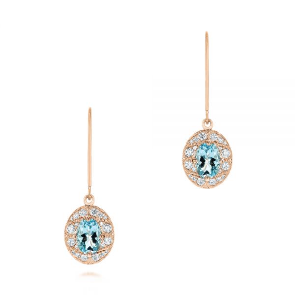 14k Rose Gold 14k Rose Gold Aquamarine And Diamond Vintage-inspired Earrings - Three-Quarter View -  103897