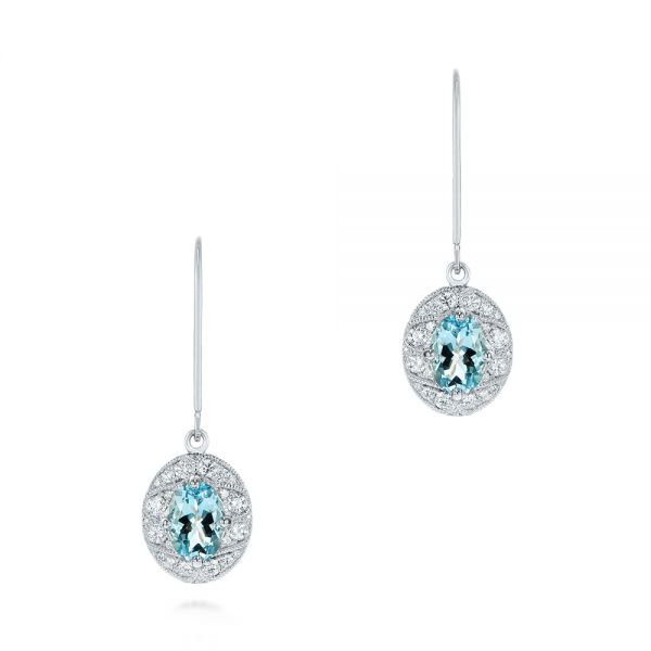 14k White Gold Aquamarine And Diamond Vintage-inspired Earrings - Three-Quarter View -  103897