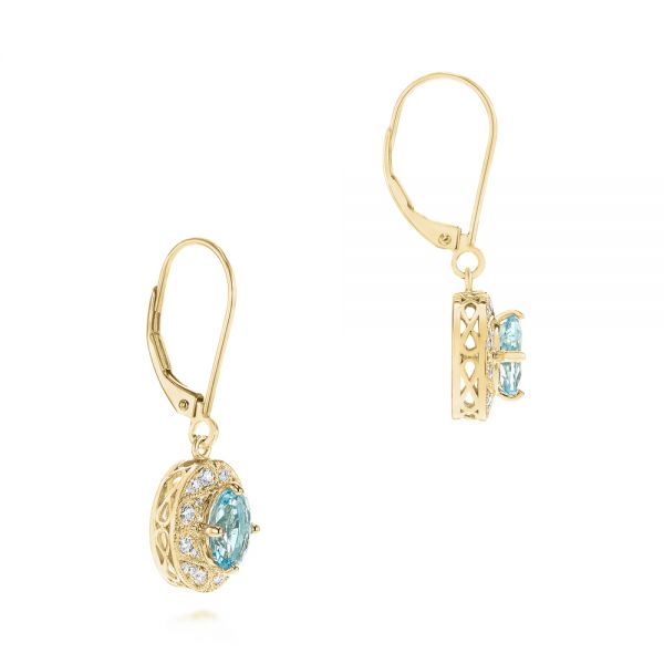 18k Yellow Gold 18k Yellow Gold Aquamarine And Diamond Vintage-inspired Earrings - Front View - 103897