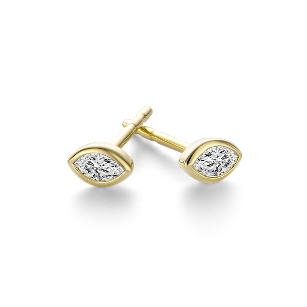14k Yellow Gold Bezel Marquise Diamond Studs - Front View -  108502