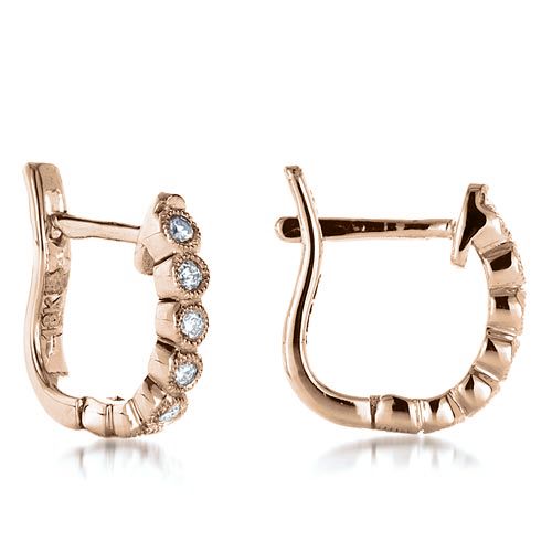 18k Rose Gold 18k Rose Gold Bezel Set Diamond Earrings - Front View -  1184