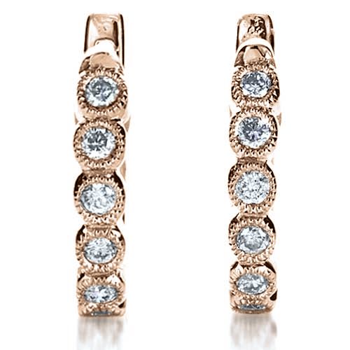 18k Rose Gold 18k Rose Gold Bezel Set Diamond Earrings - Three-Quarter View -  1184