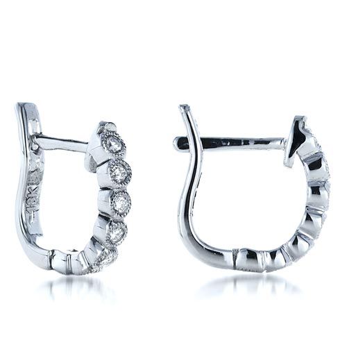 18k White Gold Bezel Set Diamond Earrings - Front View -  1184