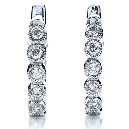 18k White Gold Bezel Set Diamond Earrings - Three-Quarter View -  1184