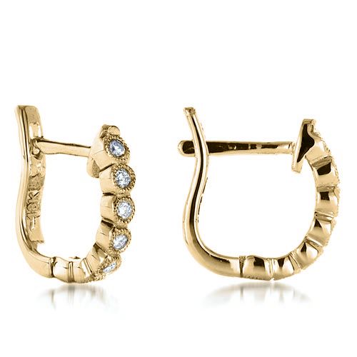 18k Yellow Gold 18k Yellow Gold Bezel Set Diamond Earrings - Front View -  1184
