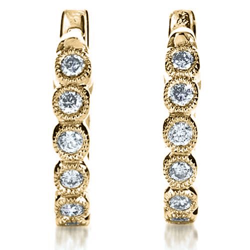 18k Yellow Gold 18k Yellow Gold Bezel Set Diamond Earrings - Three-Quarter View -  1184