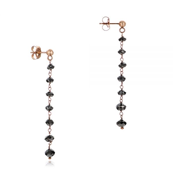 14k Rose Gold Black Diamond Dangle Earrings - Front View -  100847