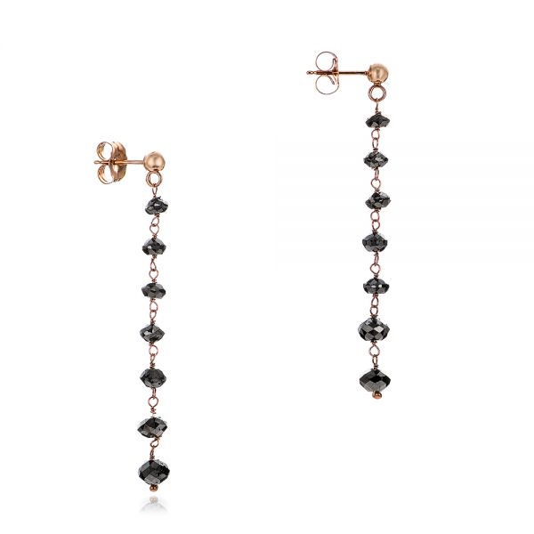 14k Rose Gold Black Diamond Dangle Earrings - Front View - 100847