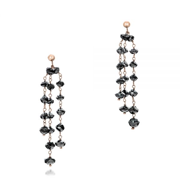 18k Rose Gold 18k Rose Gold Black Diamond Dangle Earrings - Three-Quarter View -  100845