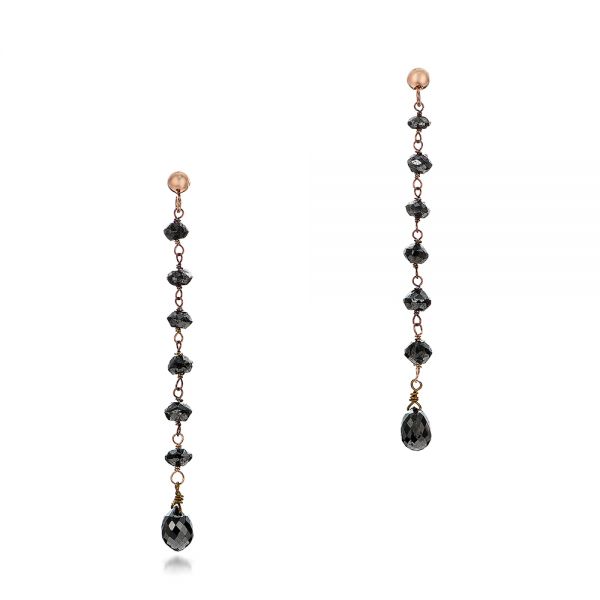 14k Rose Gold Black Diamond Dangle Earrings - Three-Quarter View -  100846