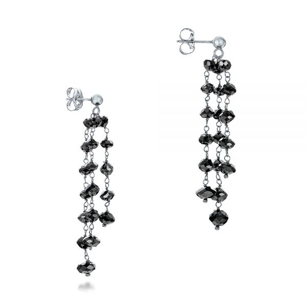 14k White Gold Black Diamond Dangle Earrings - Front View -  100845