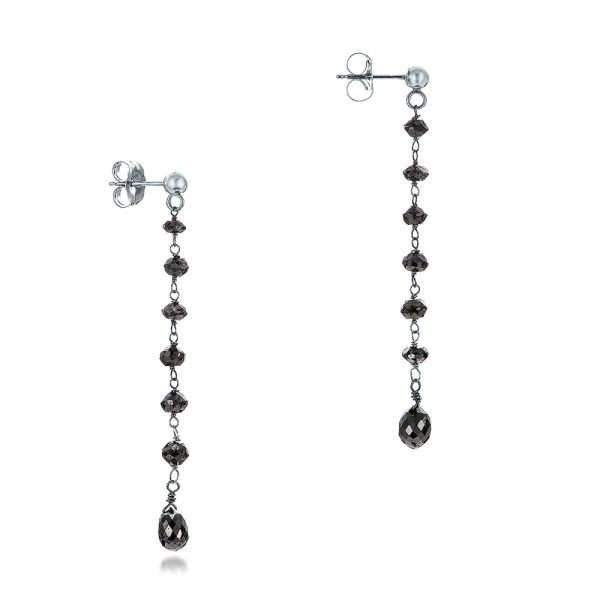 18k White Gold 18k White Gold Black Diamond Dangle Earrings - Front View -  100846