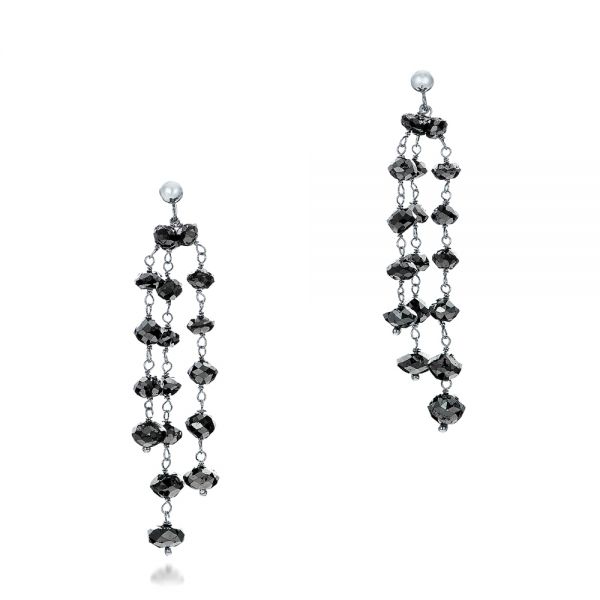 14k White Gold Black Diamond Dangle Earrings - Three-Quarter View -  100845