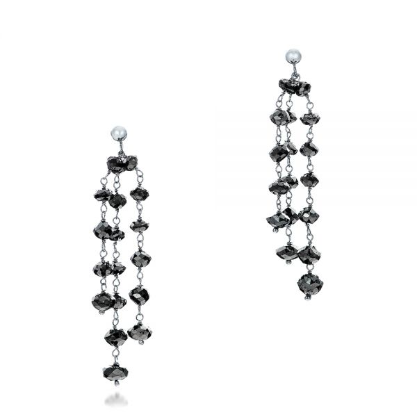 18k White Gold 18k White Gold Black Diamond Dangle Earrings - Three-Quarter View -  100845