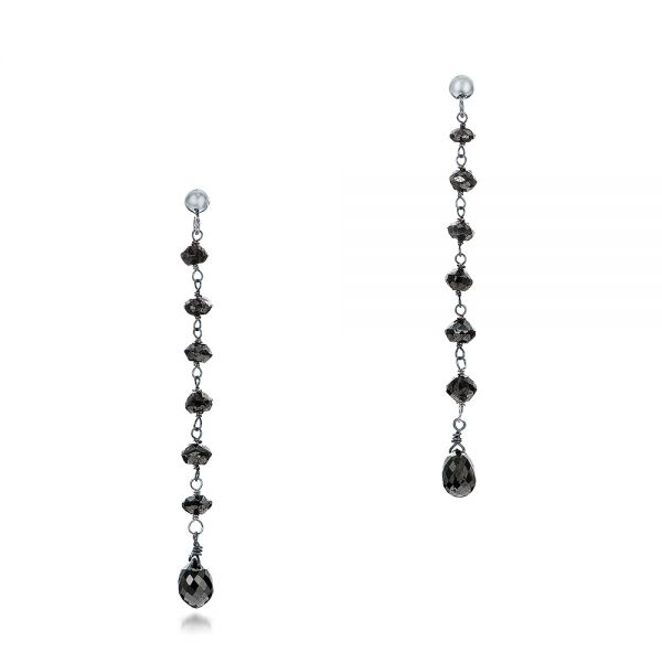 18k White Gold 18k White Gold Black Diamond Dangle Earrings - Three-Quarter View -  100846