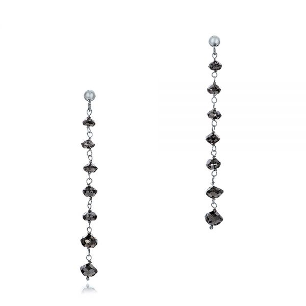 14k White Gold 14k White Gold Black Diamond Dangle Earrings - Three-Quarter View -  100847