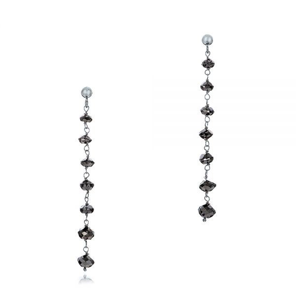 18k White Gold 18k White Gold Black Diamond Dangle Earrings - Three-Quarter View -  100847