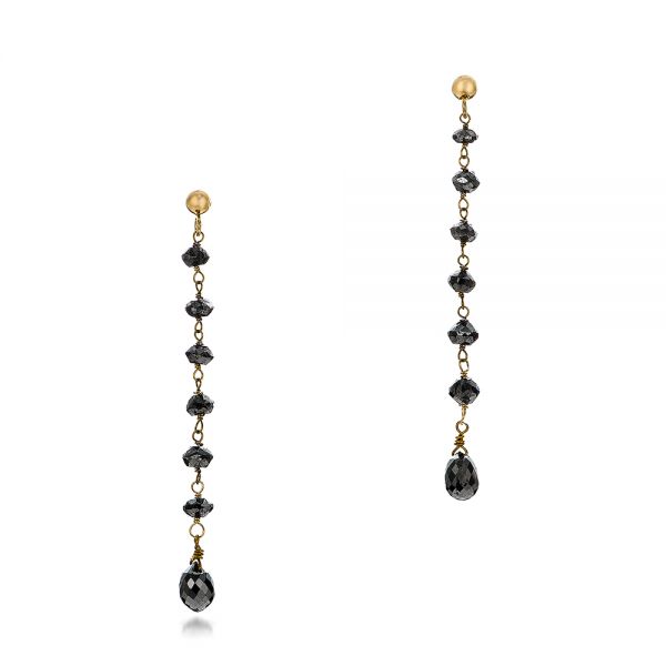 18k Yellow Gold 18k Yellow Gold Black Diamond Dangle Earrings - Three-Quarter View -  100846