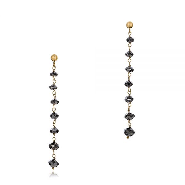 18k Yellow Gold 18k Yellow Gold Black Diamond Dangle Earrings - Three-Quarter View -  100847