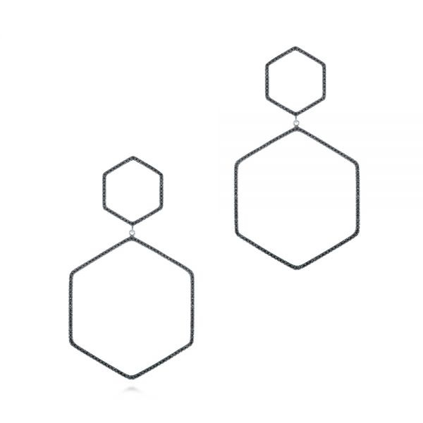 Black Diamond Geometric Hexagon Earrings - Image