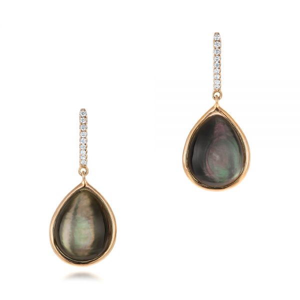 18k Rose Gold 18k Rose Gold Black Mother Of Pearl And Diamond Luna Earrings - Three-Quarter View -  102498