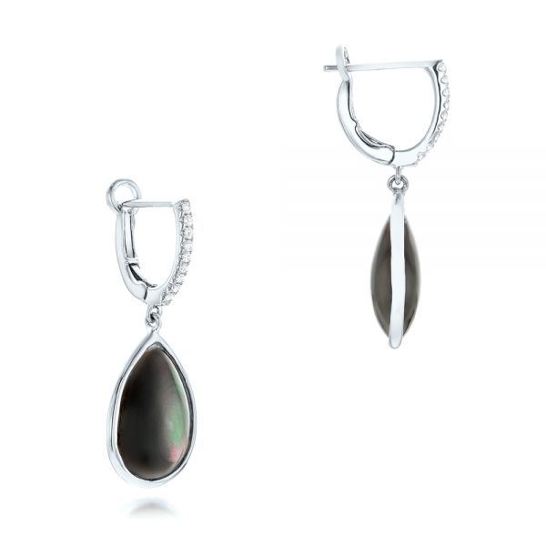 14k White Gold 14k White Gold Black Mother Of Pearl And Diamond Luna Earrings - Front View -  102498