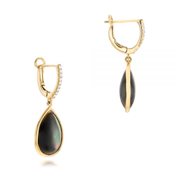 14k Yellow Gold 14k Yellow Gold Black Mother Of Pearl And Diamond Luna Earrings - Front View -  102498