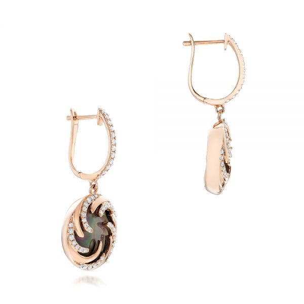 18k Rose Gold 18k Rose Gold Black Mother Of Pearl And Diamond Luna Fire Earrings - Front View -  102496