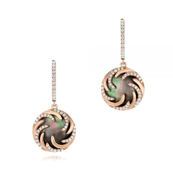 18k Rose Gold 18k Rose Gold Black Mother Of Pearl And Diamond Luna Fire Earrings - Three-Quarter View -  102496