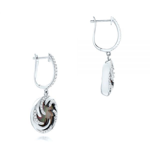 14k White Gold 14k White Gold Black Mother Of Pearl And Diamond Luna Fire Earrings - Front View - 102496