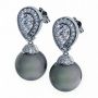 Black Pearl And Pave Diamond Earrings - Three-Quarter View -  979 - Thumbnail