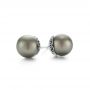 14k White Gold Black Tahitian Pearl Earring Studs - Front View -  105382 - Thumbnail