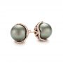 14k Rose Gold 14k Rose Gold Black Tahitian Pearl And Diamond Earring Studs - Front View -  103608 - Thumbnail