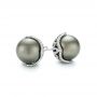 18k White Gold Black Tahitian Pearl And Diamond Earring Studs - Front View -  103608 - Thumbnail