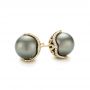 18k Yellow Gold 18k Yellow Gold Black Tahitian Pearl And Diamond Earring Studs - Front View -  103608 - Thumbnail