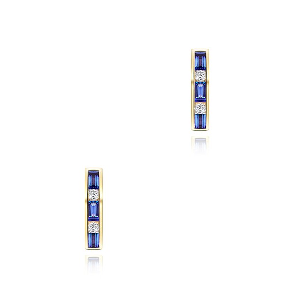 Blue Sapphire Huggies with Diamonds - Image
