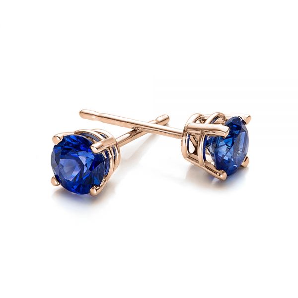 14k Rose Gold 14k Rose Gold Blue Sapphire Stud Earrings - Front View -  100955