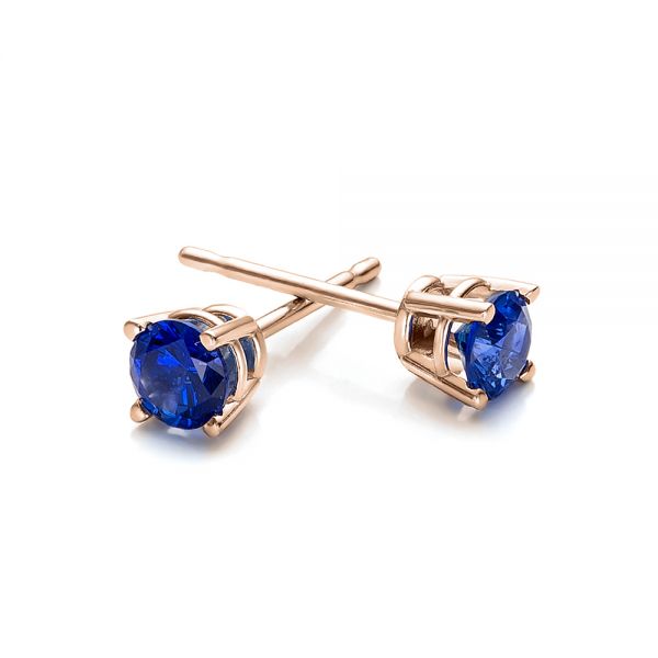 14k Rose Gold 14k Rose Gold Blue Sapphire Stud Earrings - Front View -  100956