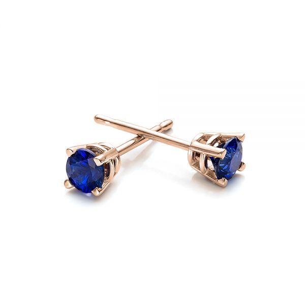 18k Rose Gold 18k Rose Gold Blue Sapphire Stud Earrings - Front View -  100957