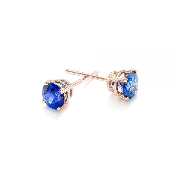 18k Rose Gold 18k Rose Gold Blue Sapphire Stud Earrings - Front View - 102629