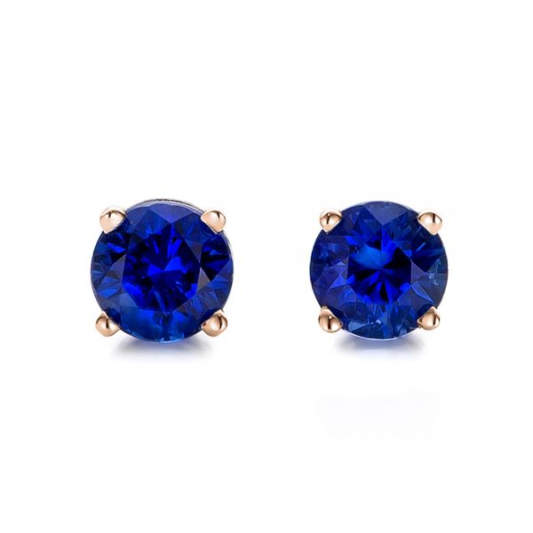 18k Rose Gold 18k Rose Gold Blue Sapphire Stud Earrings - Three-Quarter View -  100955
