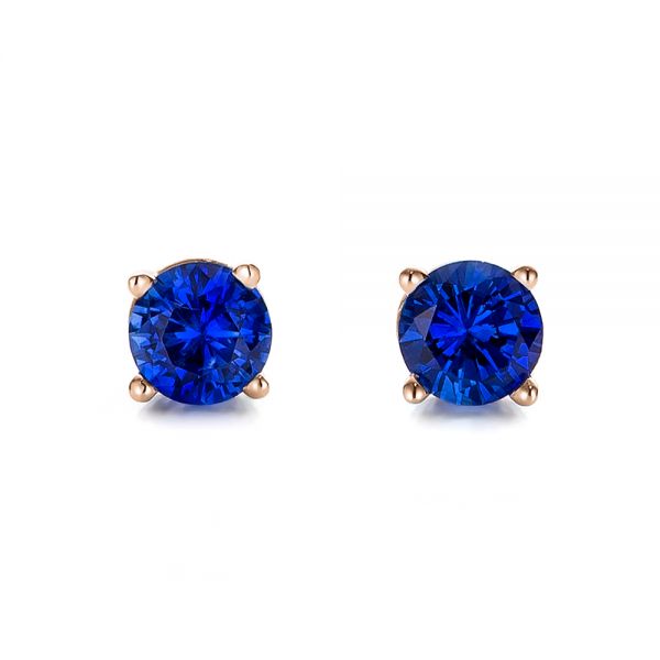18k Rose Gold 18k Rose Gold Blue Sapphire Stud Earrings - Three-Quarter View -  100956