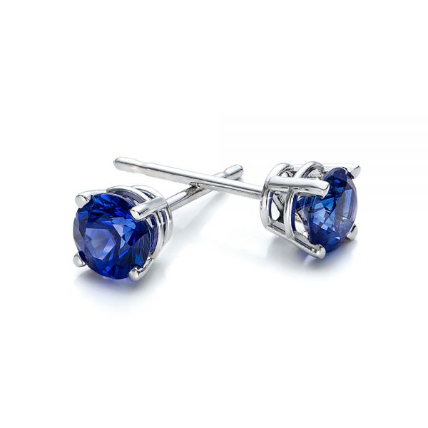 14k White Gold Blue Sapphire Stud Earrings - Front View -  100955